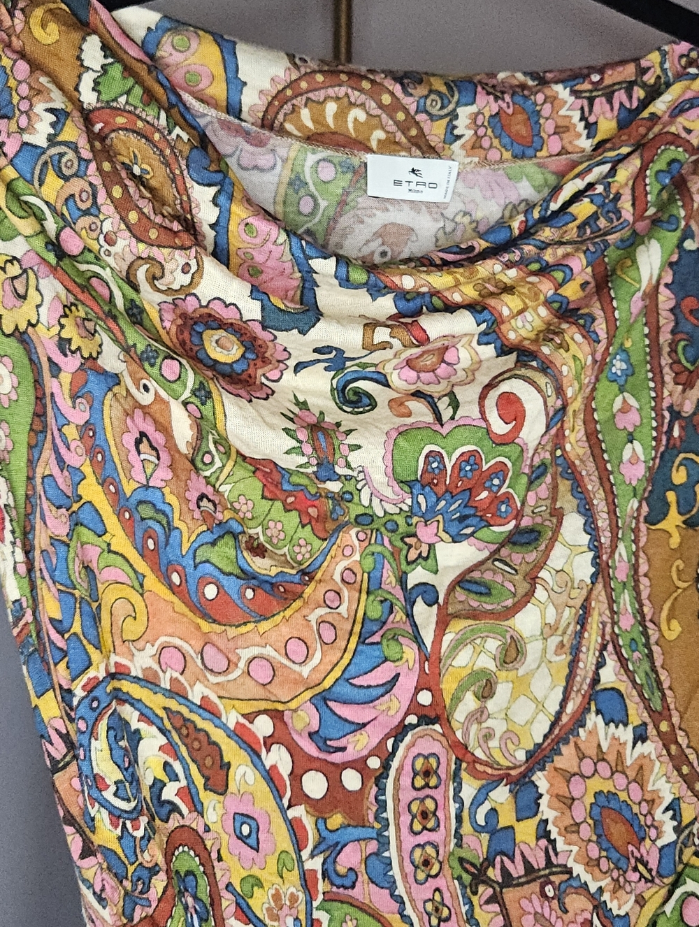 Etro Italy Multi-Color Paisley Long Sleeve Draped Jersey Top - Picture 3 of 8